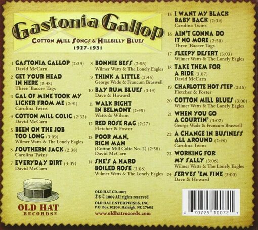 Gastonia Gallop | Cotton Mill Songs and Hillbilly Blues [Compact Disc with 24 Page Booklet] CD - Image 2