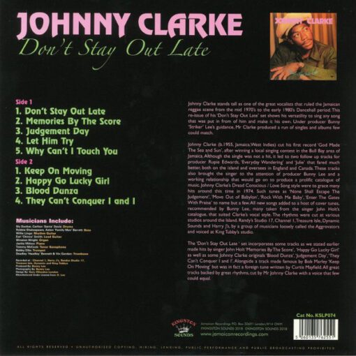 Johnny Clarke - Don't Stay Out Late (LP, Album, RE) - Image 2