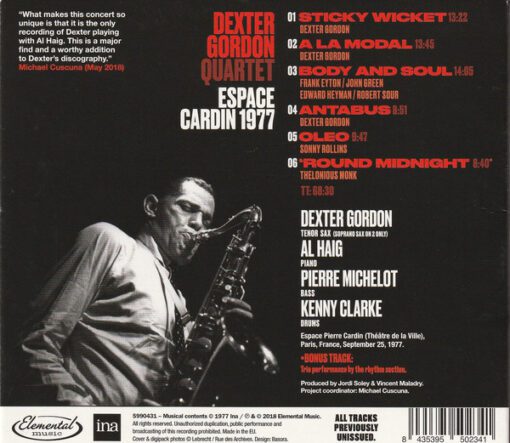 Dexter Gordon Quartet - Espace Cardin 1977 (CD, Album, Ltd, Dig) - Image 2