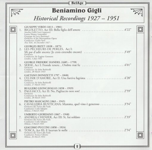 Beniamino Gigli - Historical Recordings 1927–1951 (CD, Comp, Mono, RE) - Image 2
