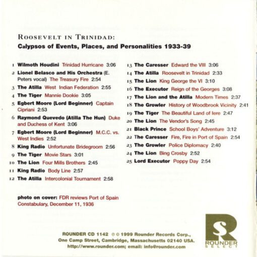 Various - Roosevelt In Trinidad: Calypsos Of Events, Places, And Personalities 1933-1939 (CD, Comp, RM) - Image 2